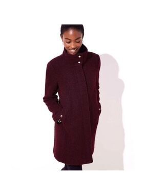 NWT LOFT Wool Blend Mid-Length Maroon Petite Jacket